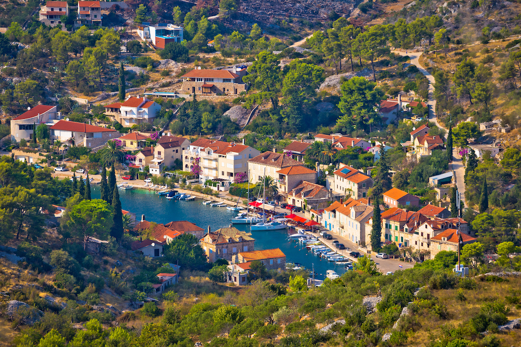 Bobovisca Na Moru village aerial view Island of Brac Dalmatia Croatia bigstock--151795397