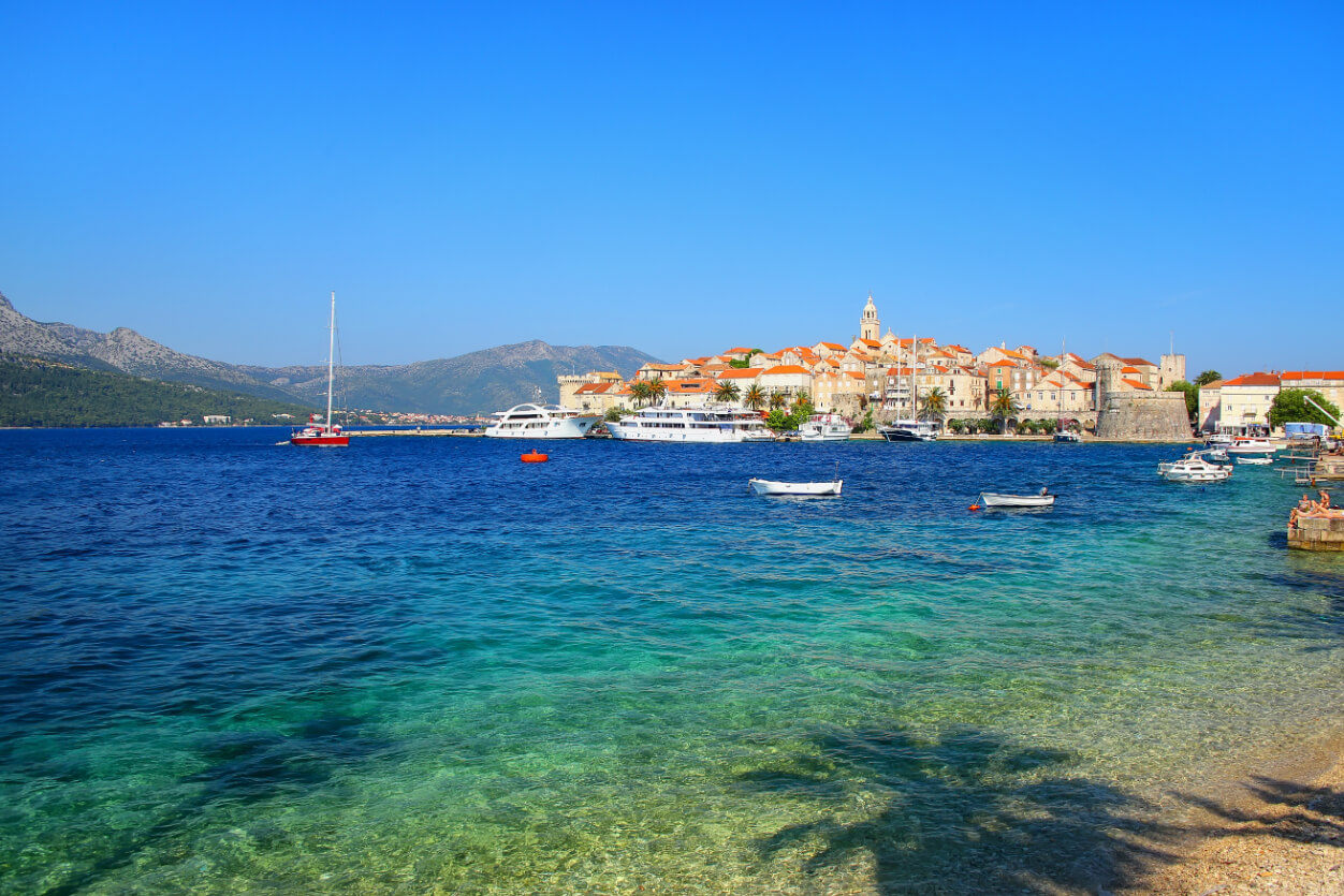 Clear water at the waterfront of Korcula town Croatia