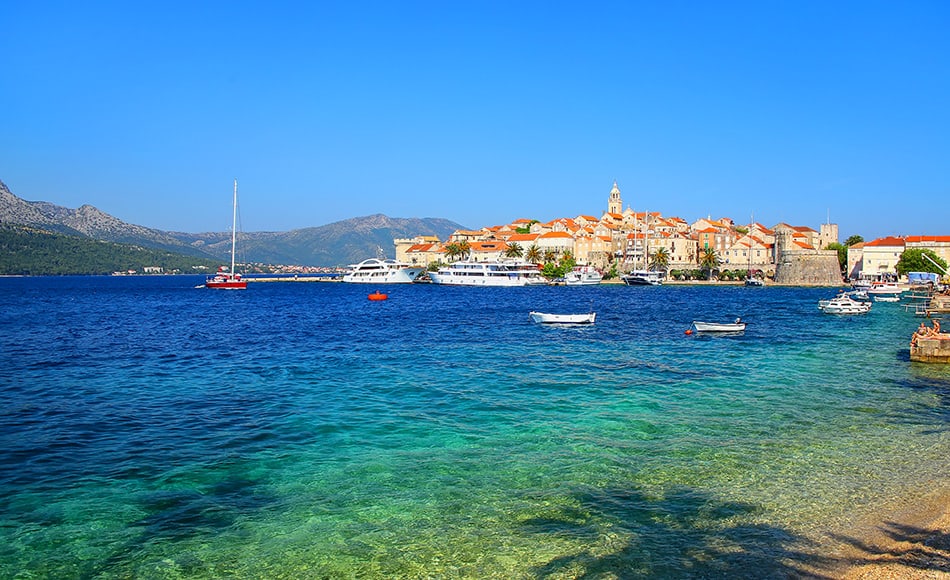 Clear-water-at-the-waterfront-of-Korcula-town-Croatia