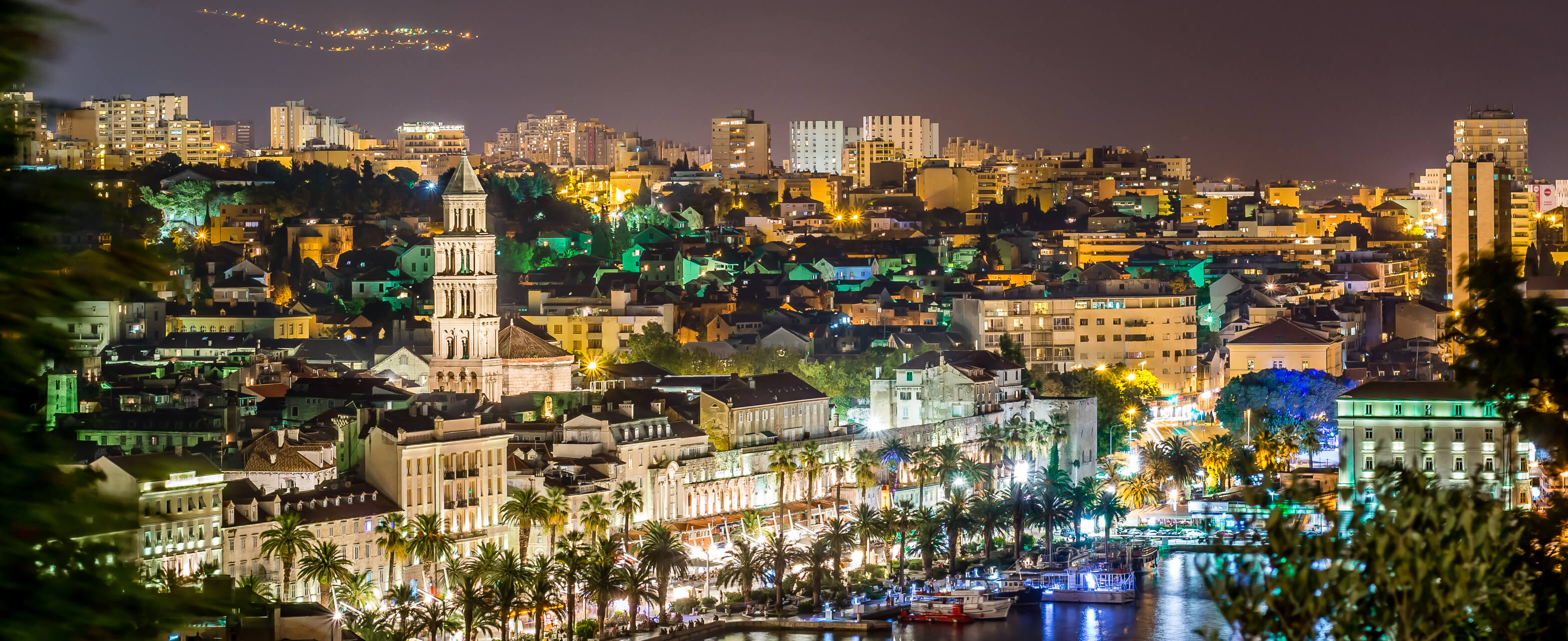 Night panorama of town Split in Croatia