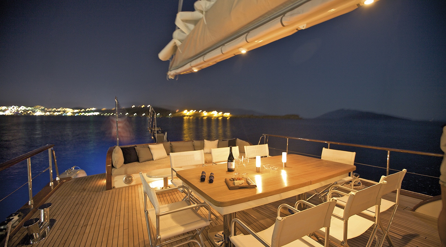 MISS B Dining area on Aft deck
