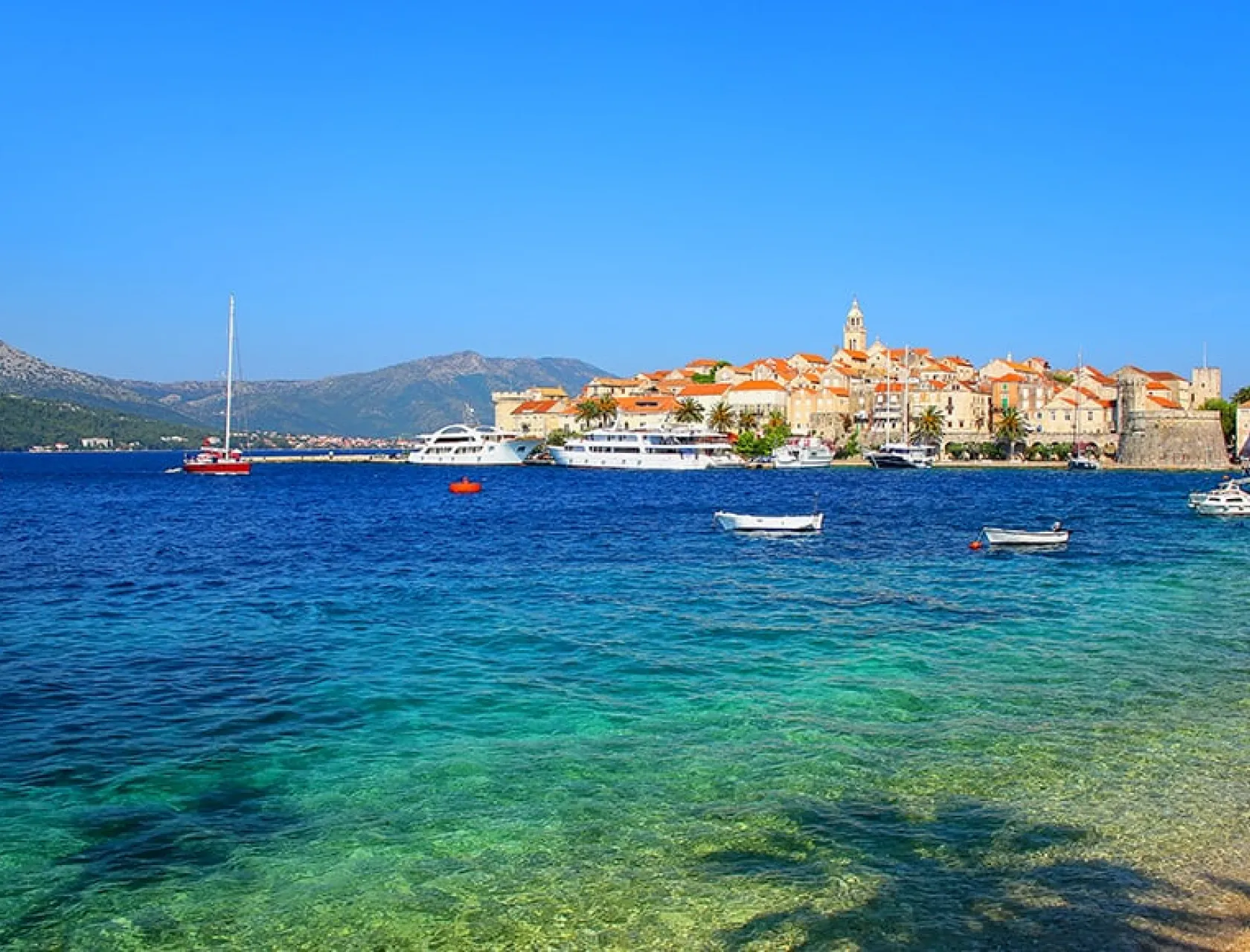 Clear-water-at-the-waterfront-of-Korcula-town-Croatia