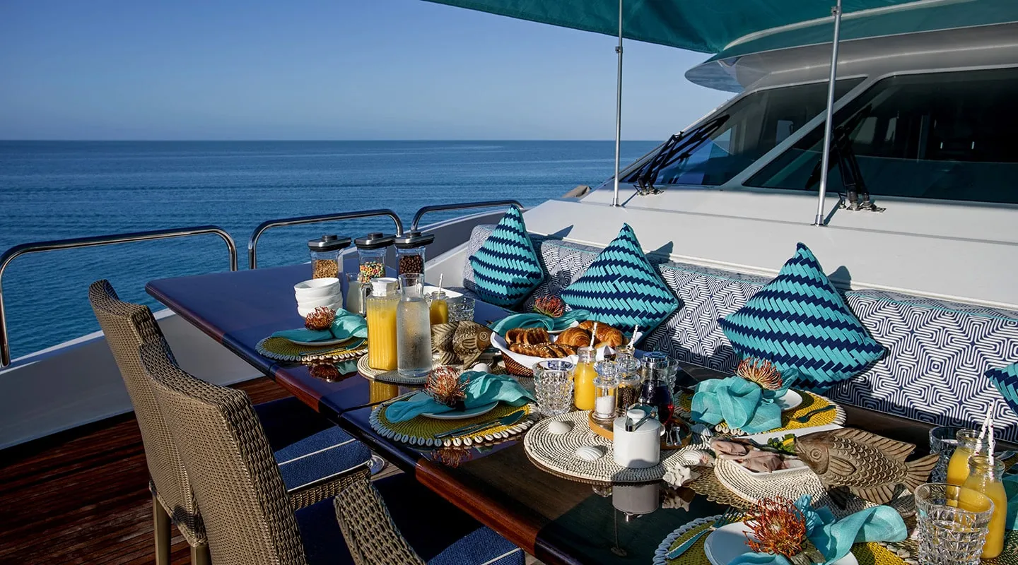 SWEET ESCAPE Dining area on Bow deck