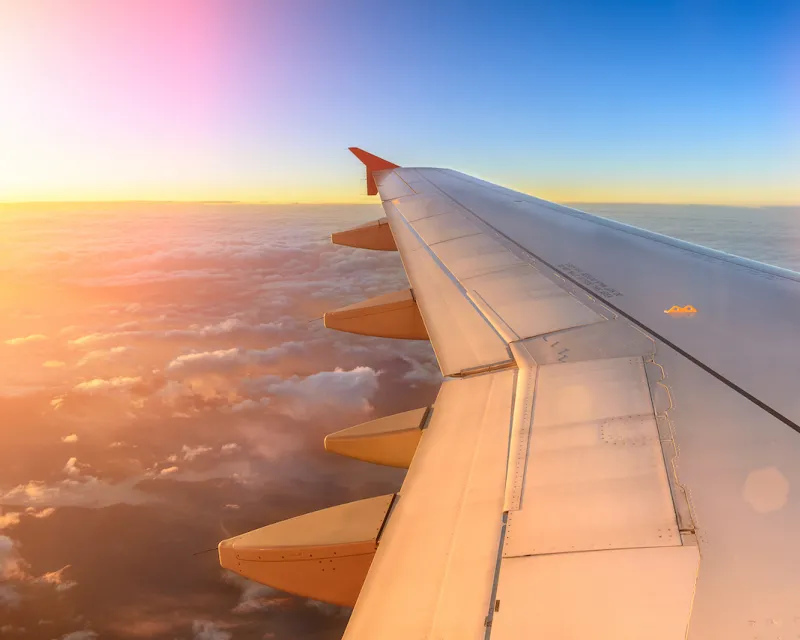 Aerial view of airplane flying