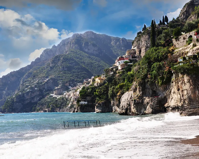 Beach shot of hills in Amalfi Coast