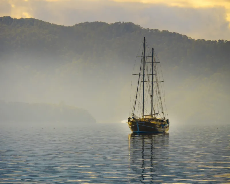 Boat cruising in sea of Marmaris, Turkey