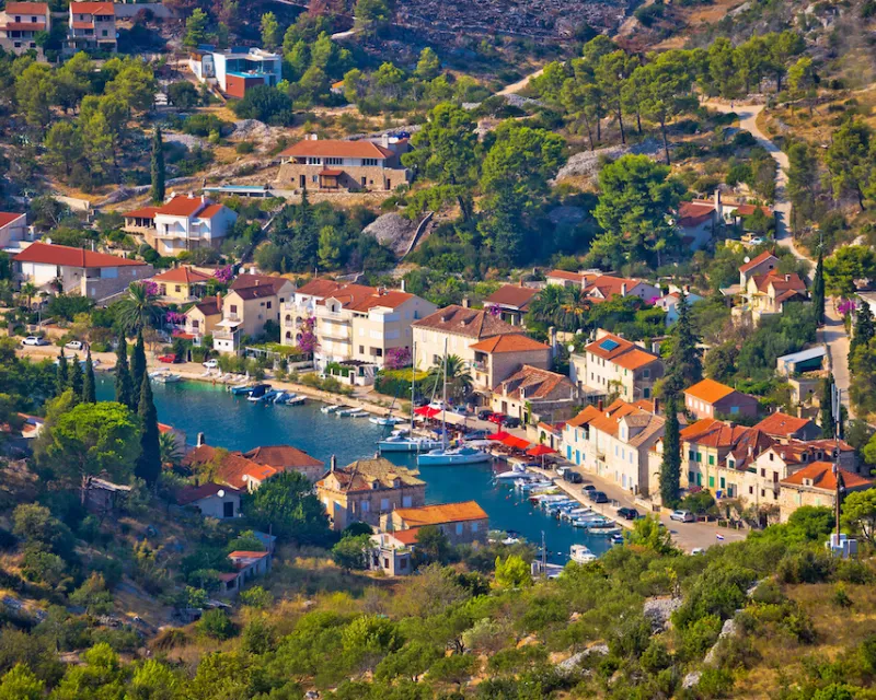 Bobovisca Na Moru village aerial view Island of Brac Dalmatia Croatia bigstock--151795397
