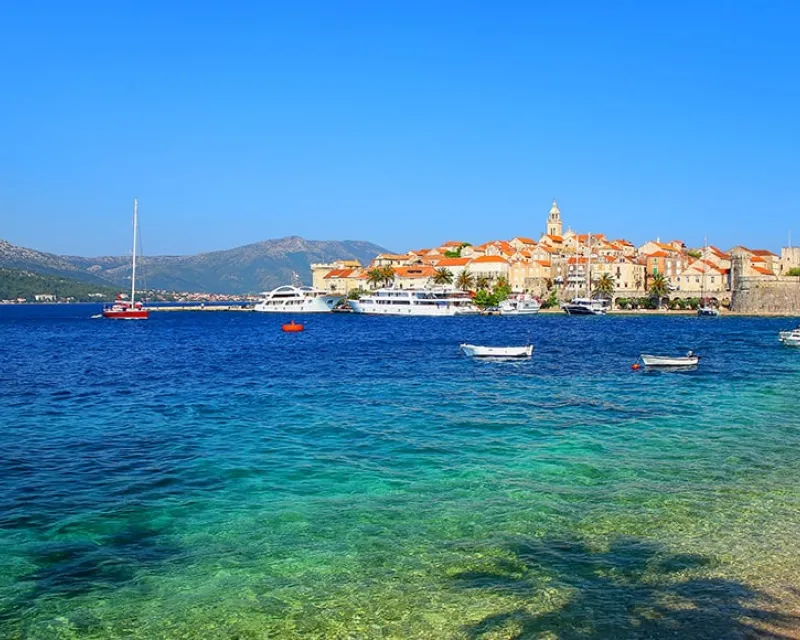 Clear-water-at-the-waterfront-of-Korcula-town-Croatia