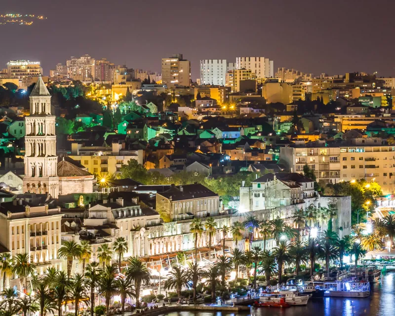 Night panorama of town Split in Croatia