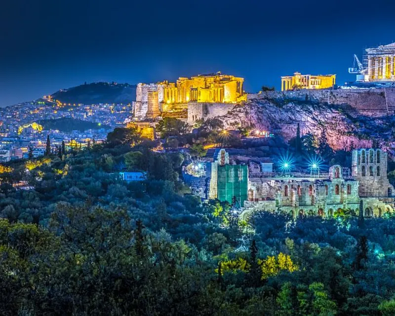 Parthenon-and-Herodium-construction-in-Acropolis-Hill-in-Athens-Greece-shot-in-blue-hou