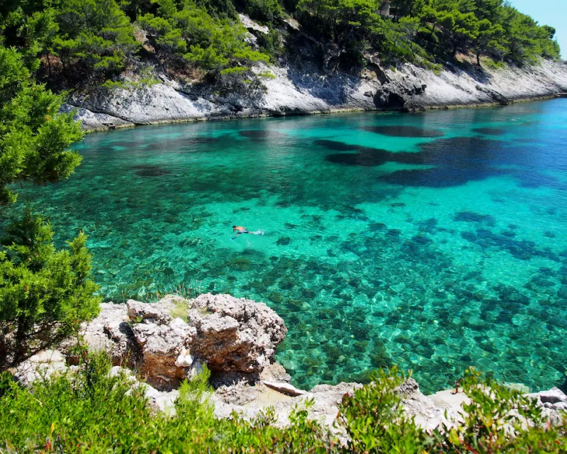 Scenic view of Adriatic sea bay in Croatia, island Korcula snorkeling