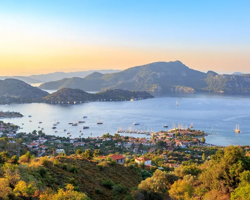 Selimiye-cityscape-during-sunset-in-Marmaris-Turkey