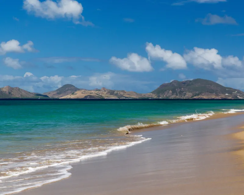 St Kitts taken from a beach on St Nevis in the Caribbean