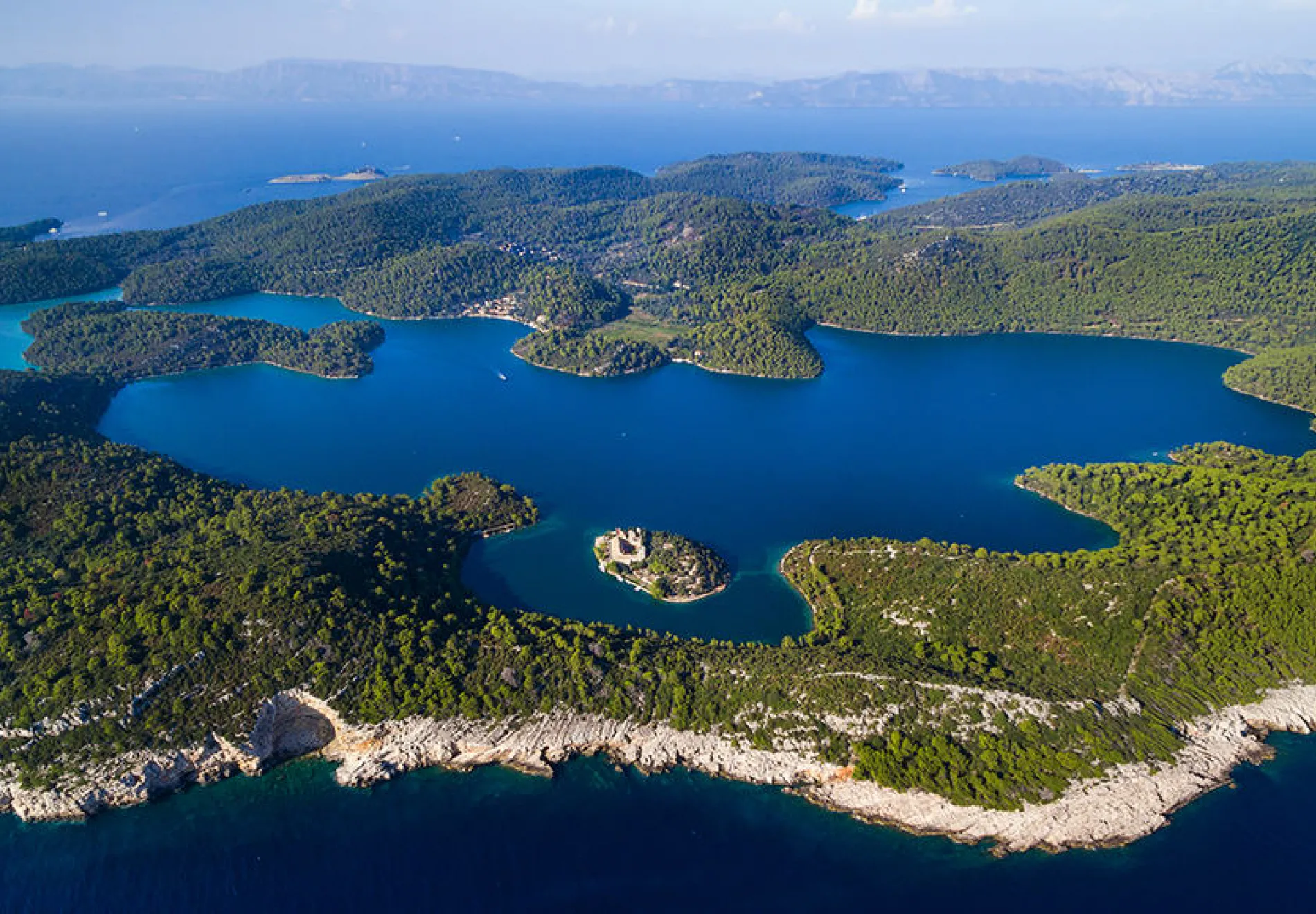 Aerial-view-of-Mljet-Lake-with-Monastery-of-Saint-Mary-Croatia