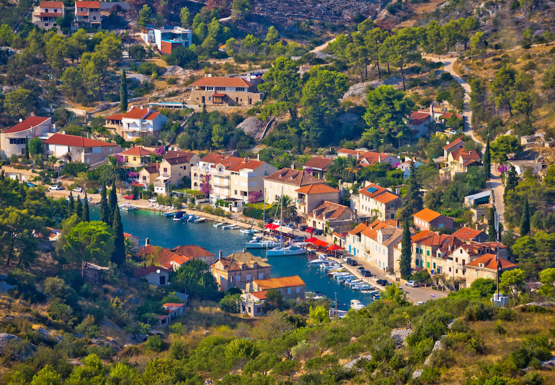 Bobovisca Na Moru village aerial view Island of Brac Dalmatia Croatia bigstock--151795397