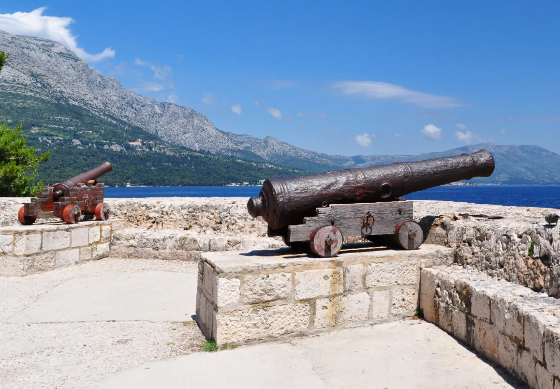 Cannons at medieval fortress in Korcula town, Korcula Island, Croatia