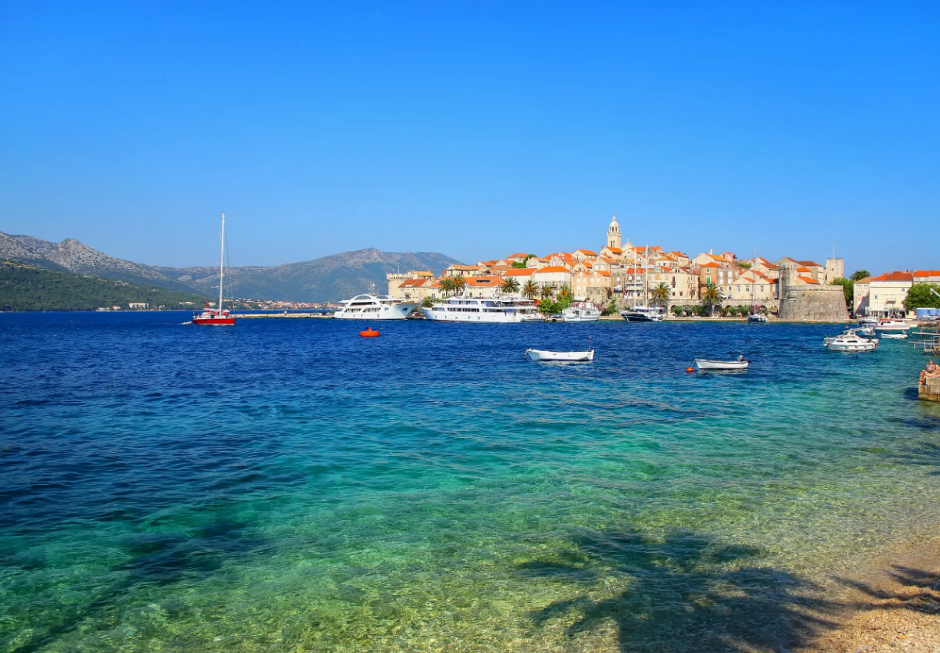 Clear water at the waterfront of Korcula town Croatia