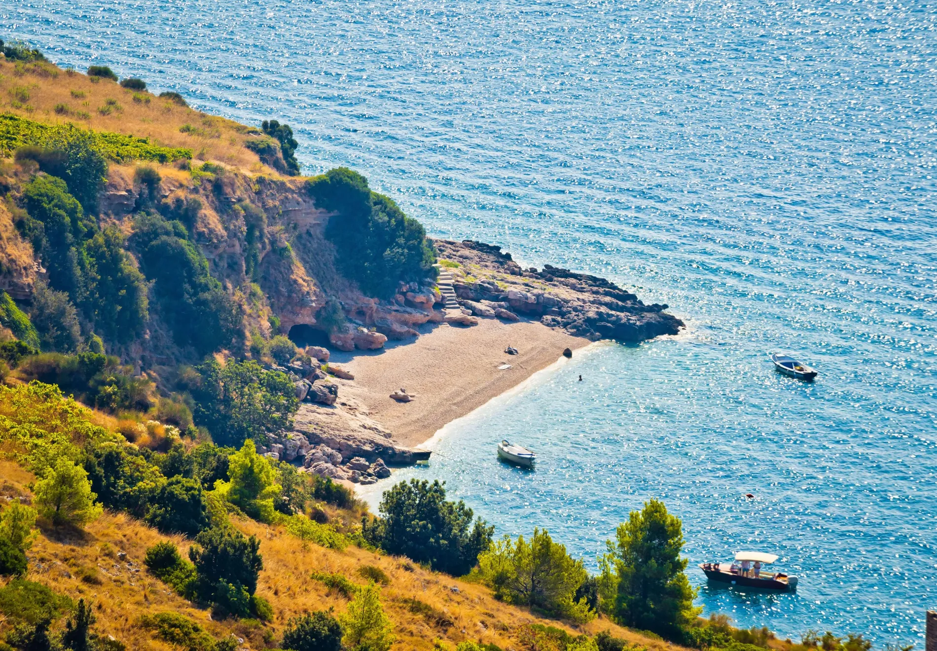 Idyllic secret beach on Brac island coast Dalmatia