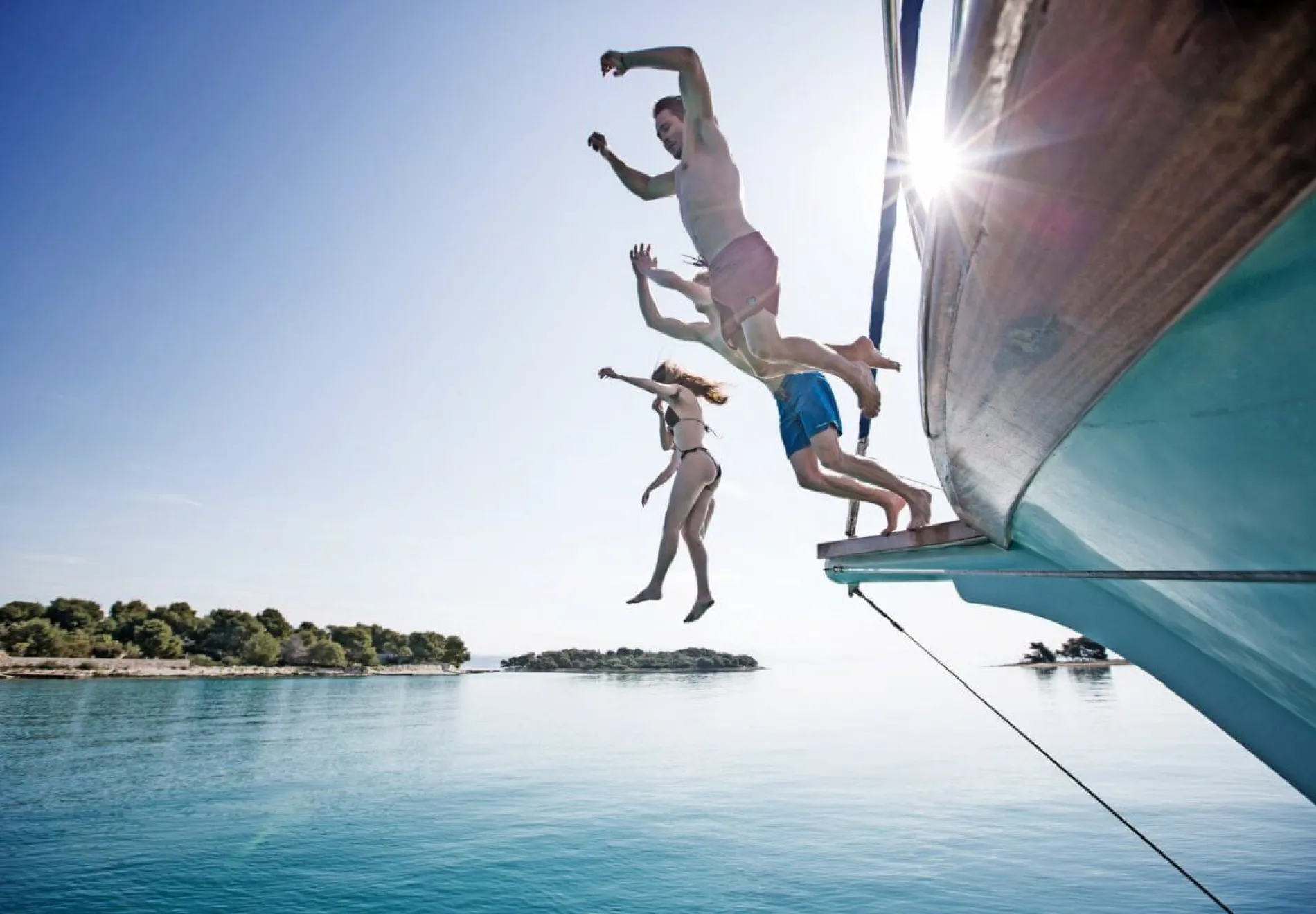 Jumping from a gulet on the sea