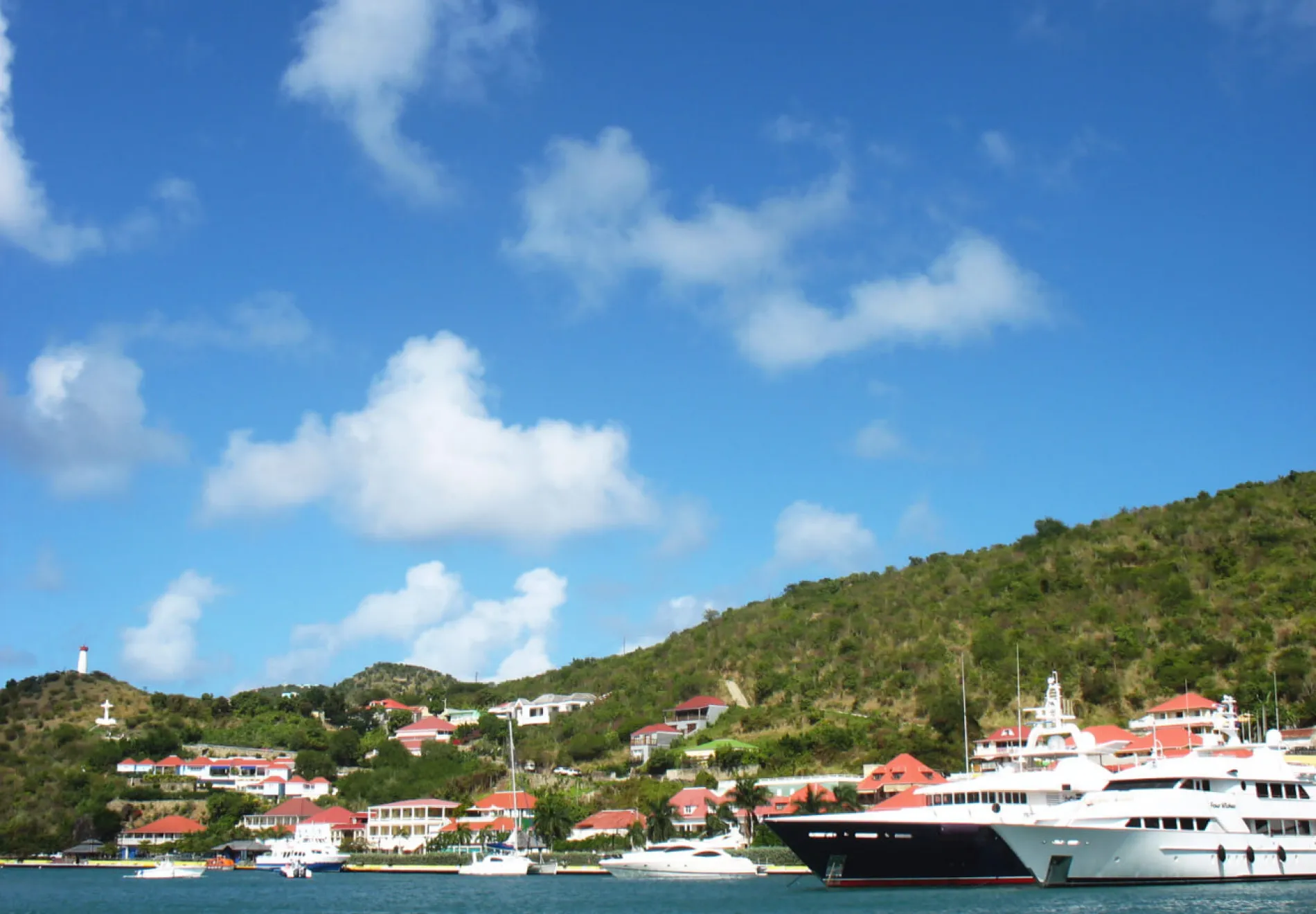 Mega yachts in Gustavia Harbor at St. Barts, French West Indies