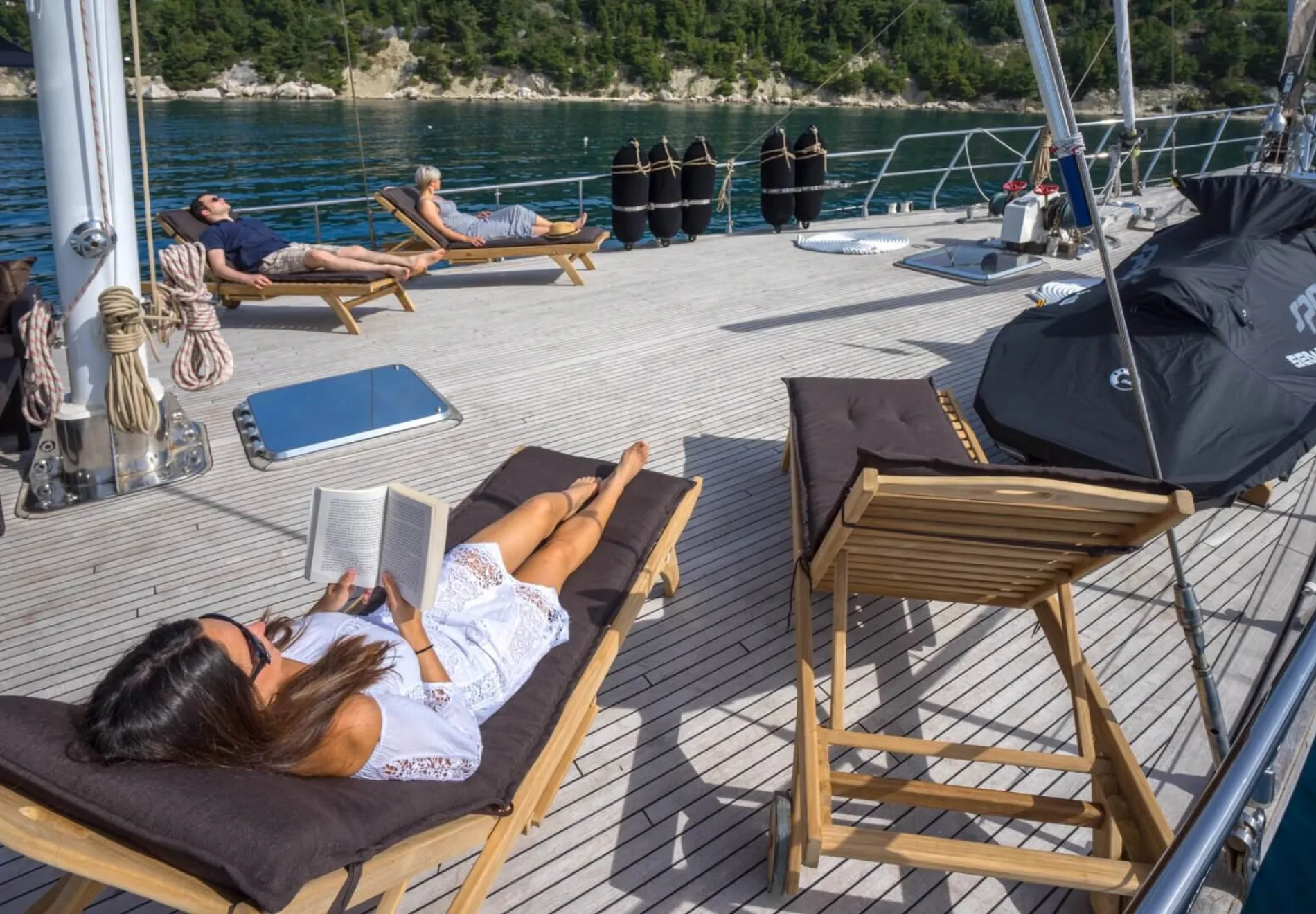 Reading a book on the deck of a gulet