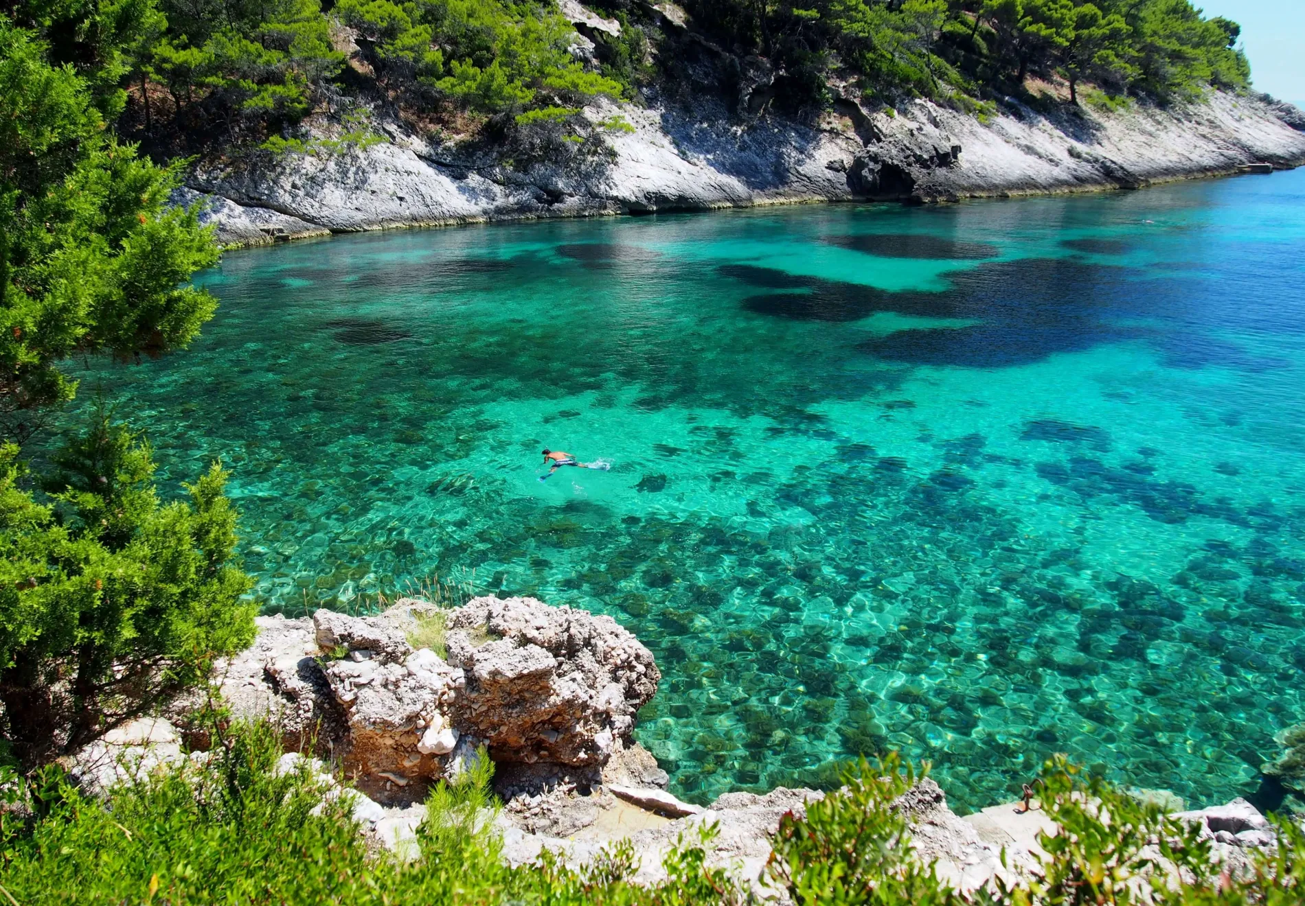 Scenic view of Adriatic sea bay in Croatia, island Korcula snorkeling