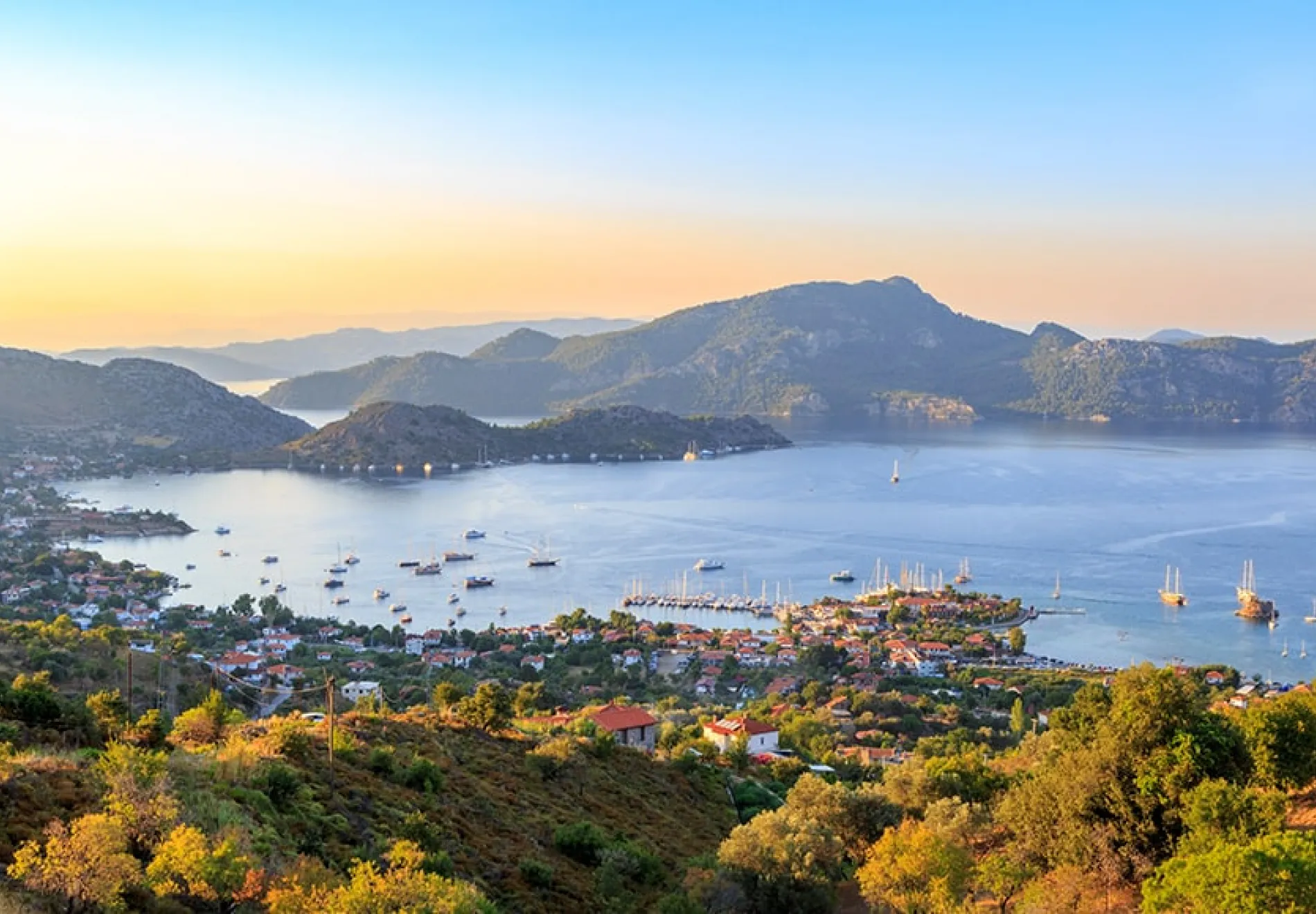 Selimiye-cityscape-during-sunset-in-Marmaris-Turkey