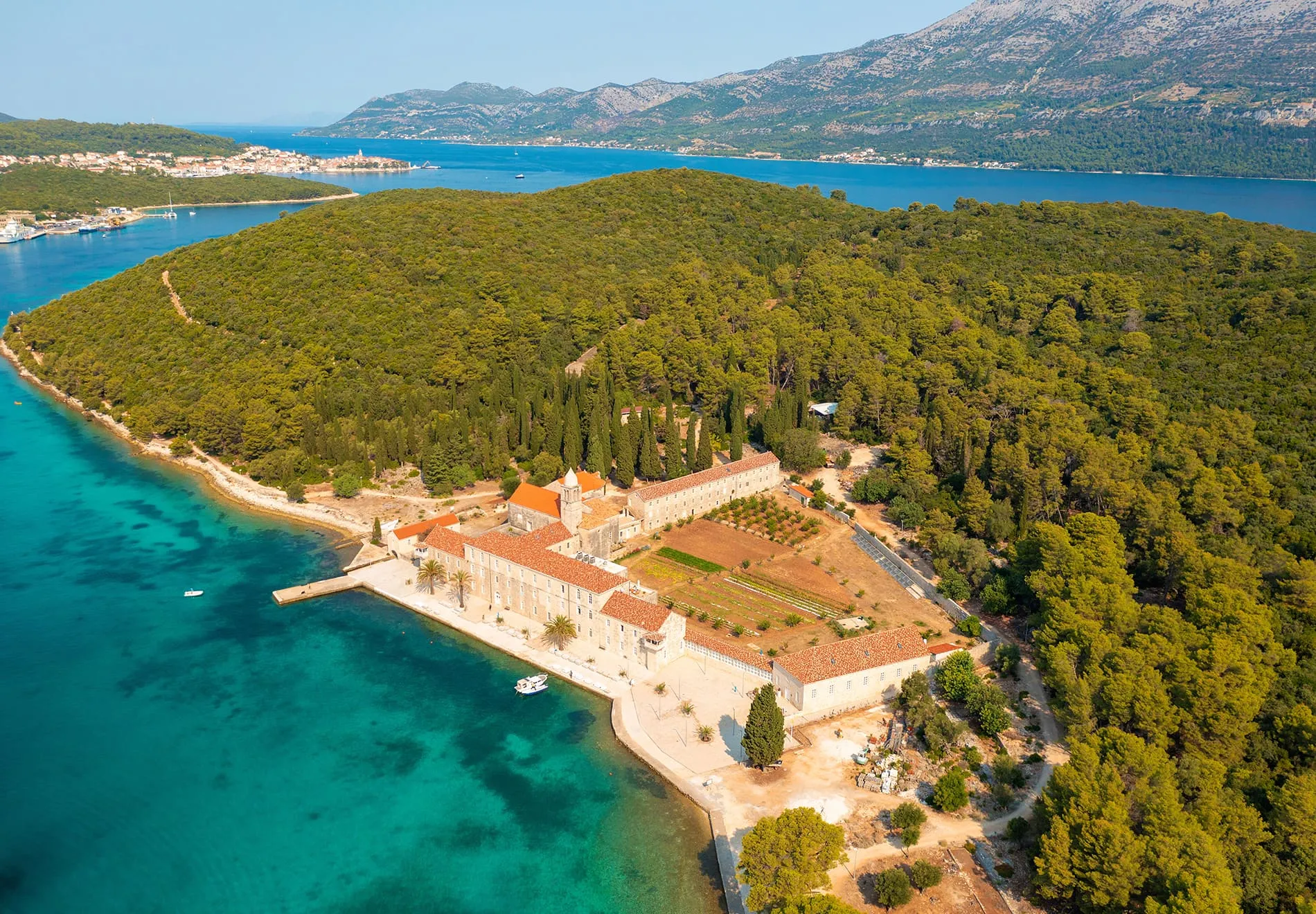 Aerial view of Franciscan monastery on Badija