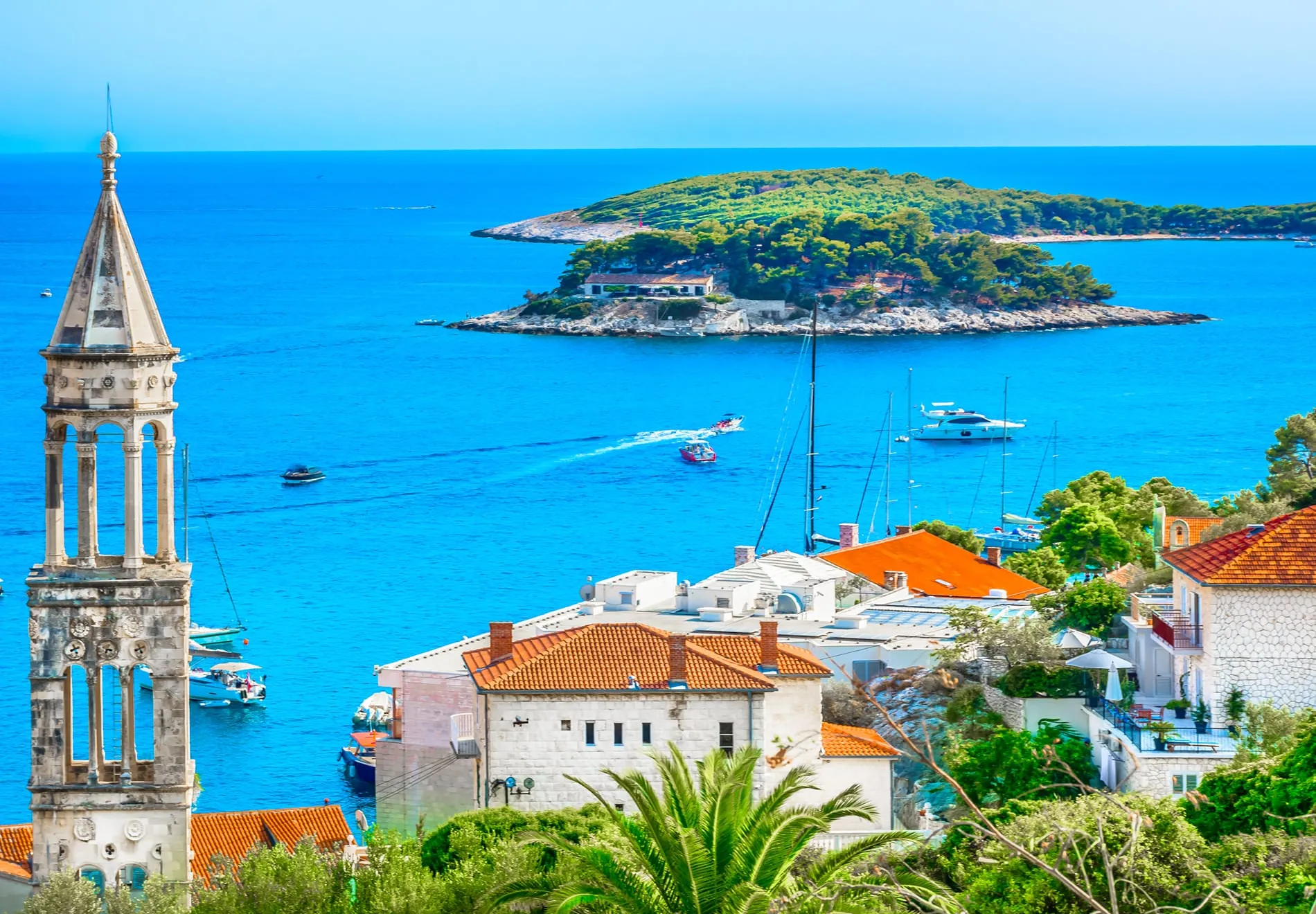 Amazing coastline view at town Hvar scenery in Croatia, Mediterranean summertime