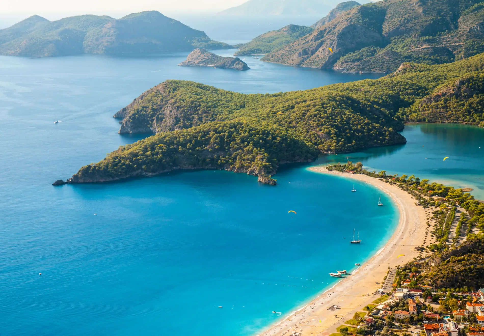 oludeniz lagoon in sea landscape view of beach Turkey