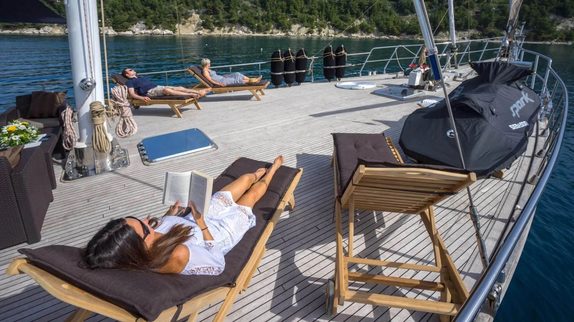 Reading a book on the deck of a gulet